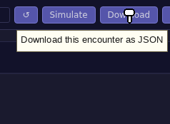The Download button, hovered: its tooltip reads 'Download this encounter as JSON'.